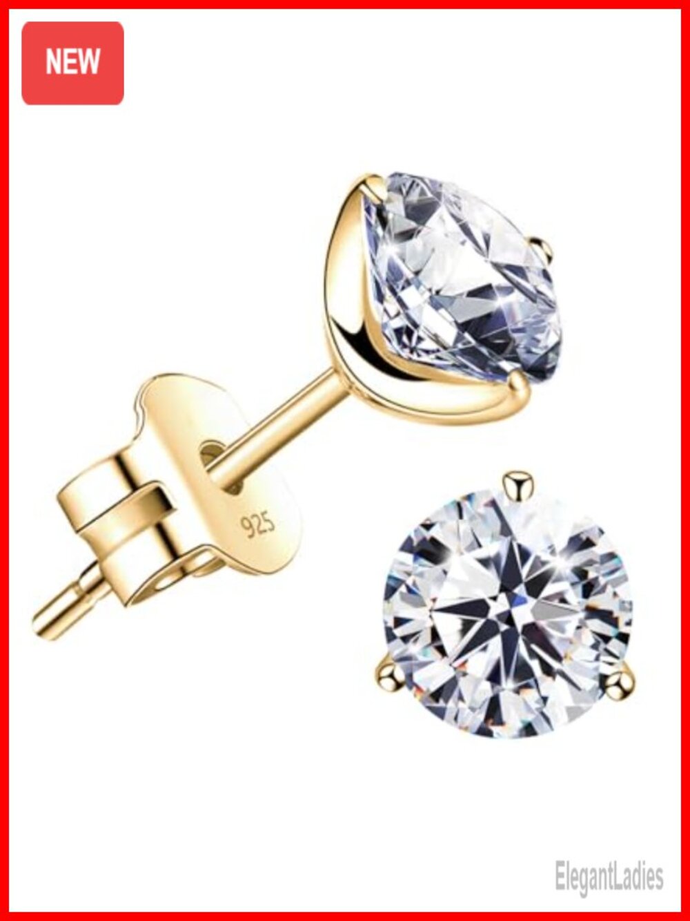 18K Gold Plated Silver Cubic Zirconia Stud Earrings